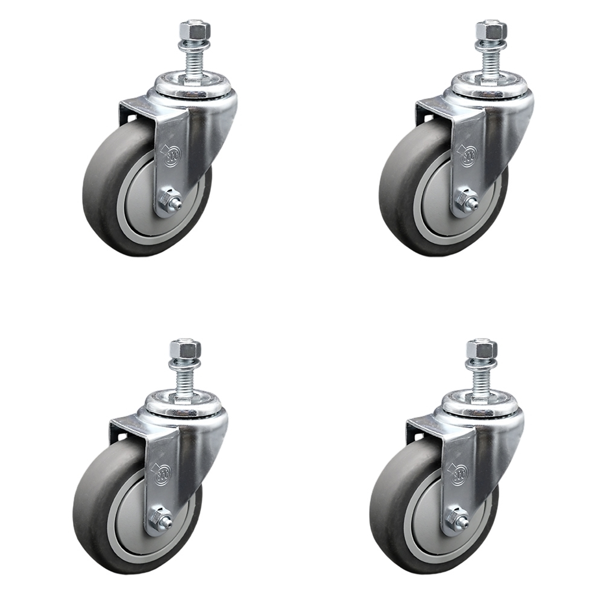 Service Caster, 4in. x 1 1/4in. Stem Casters, Wheel Diameter 4 in, Caster Type Swivel, Package (qty.) 4, Model# SCC-TS20S414-TPRB-381615-4